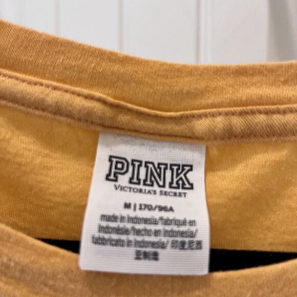 PINK Victorias Secret Women Shirt M Orange Rhinestone Bling Crew Neck Pullover - Picture 5 of 11